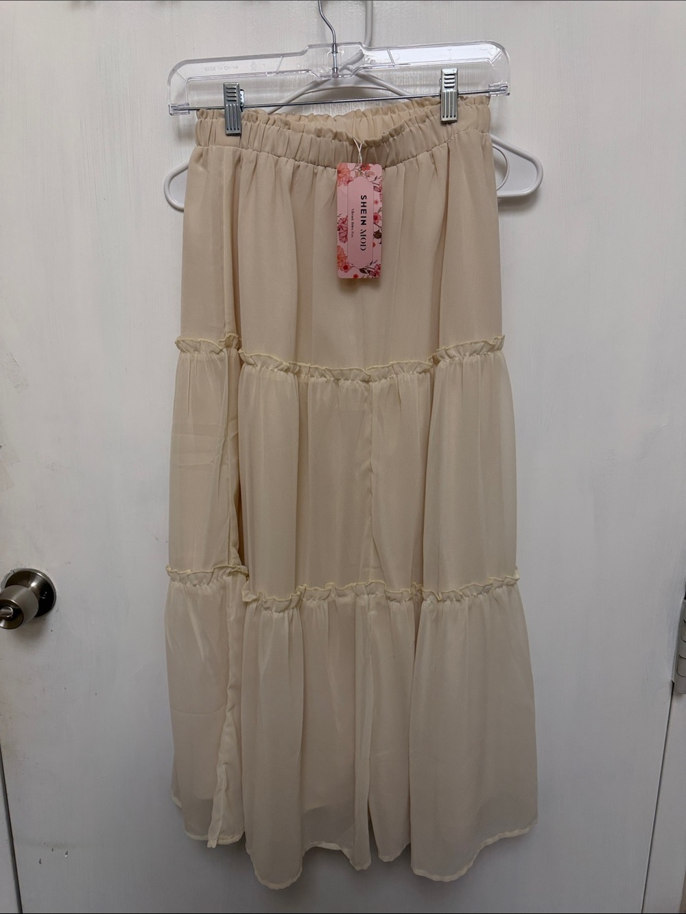 Sheer Tiered Maxi Skirt in Cream
